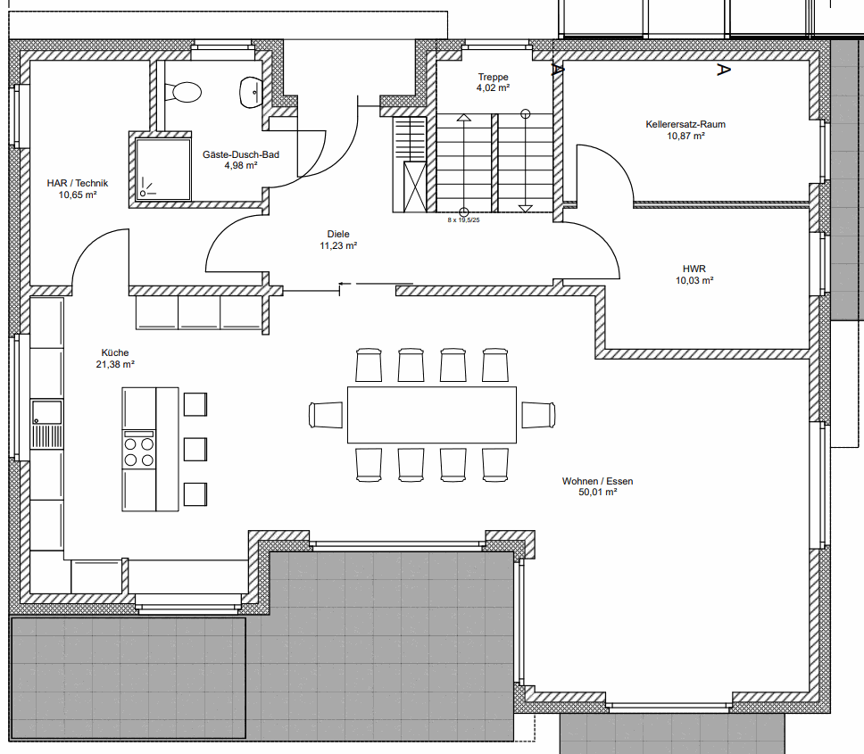 Grundriss Erdgeschoss: Architektenhaus 252 - dieses Architektenhaus mit über 250 qm Wohnfläche bauen wir schlüsselfertig zum Festpreis ab 637.500 €