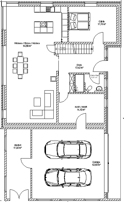 Grundriss Erdgeschoss: Architektenhaus 254 - dieses Architektenhaus mit über 250 qm Wohnfläche bauen wir schlüsselfertig zum Festpreis ab 643.000 €