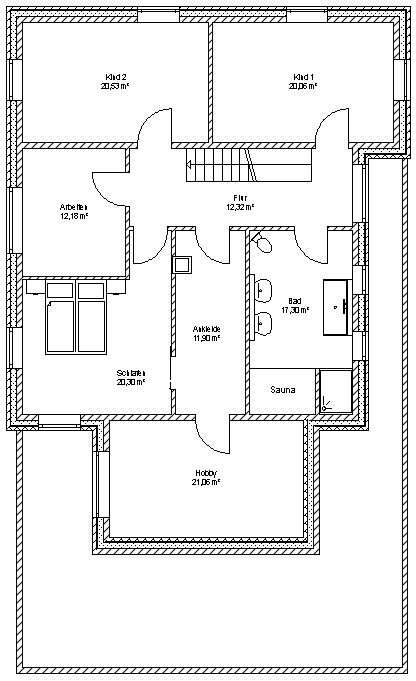 Grundriss Obergeschoss: Architektenhaus 254 - dieses Architektenhaus mit über 250 qm Wohnfläche bauen wir schlüsselfertig zum Festpreis ab 643.000 €