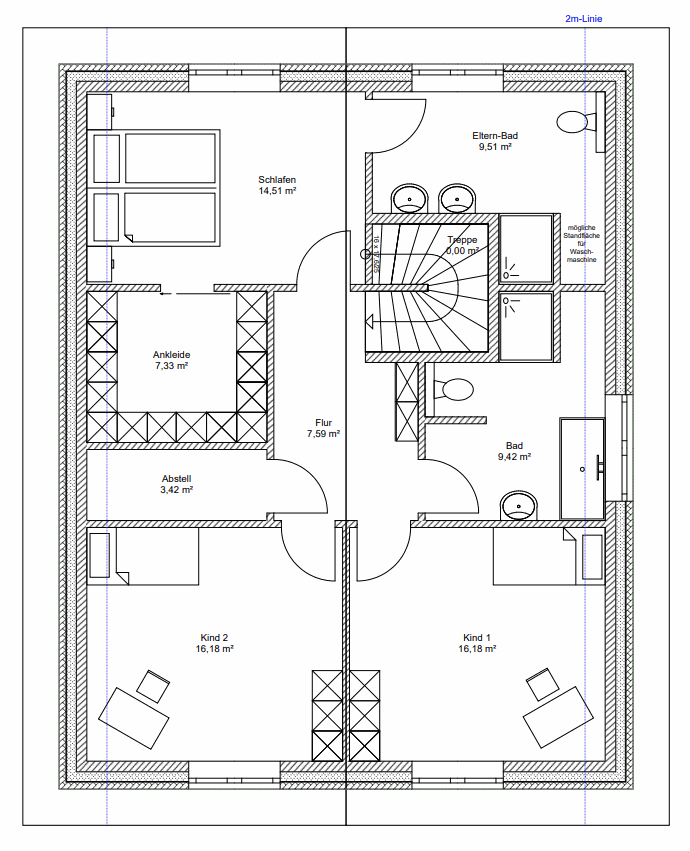 Grundriss Obergeschoss: Landhaus 174 - dieses Landhaus mit über 170 qm Wohnfläche bauen wir schlüsselfertig zum Festpreis ab 409.500 €