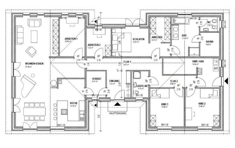 Grundriss Grundriss: Bungalow 203 - diesen Bungalow mit über 200 qm Wohnfläche bauen wir schlüsselfertig zum Festpreis ab 542.500 €