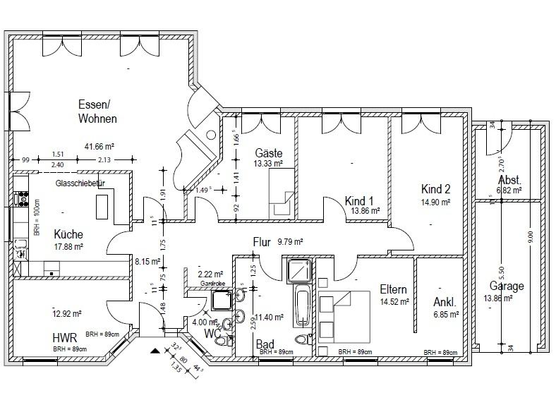 Grundriss Grundriss: Bungalow 178 - diesen Bungalow mit knapp 180 qm Wohnfläche bauen wir schlüsselfertig zum Festpreis ab 455.000 €