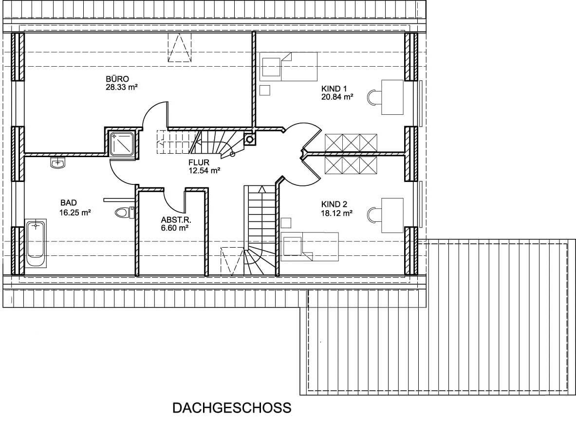 Grundriss Dachgeschoss: Landhaus 213 - dieses Landhaus mit über 200 qm Wohnfläche bauen wir schlüsselfertig zum Festpreis ab 488.500 €