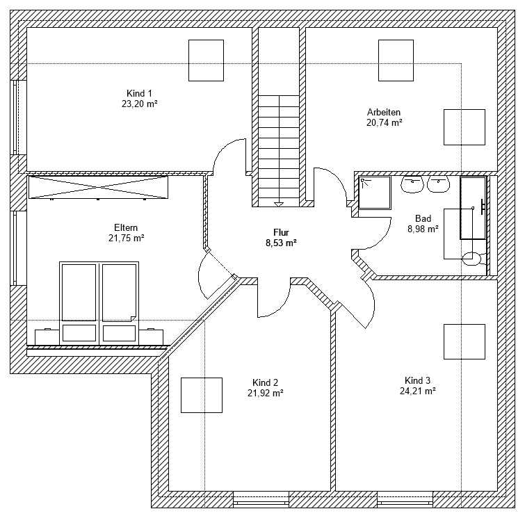 Grundriss Dachgeschoss: Landhaus 255 - dieses Landhaus mit über 250 qm Wohnfläche bauen wir schlüsselfertig zum Festpreis ab 581.500 €
