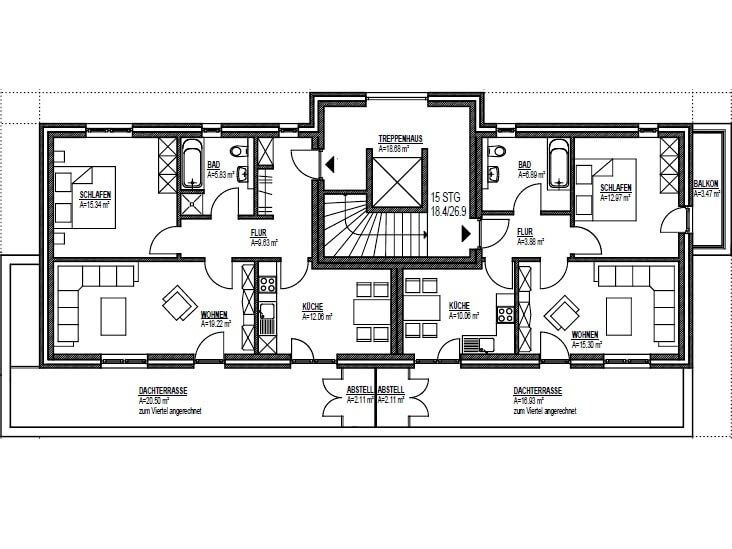 Grundriss Dachgeschoss: Mehrfamilienhaus 548 - dieses Mehrfamilienhaus mit knapp 550 qm Wohnfläche bauen wir schlüsselfertig zum Festpreis ab 1.362.500 €
