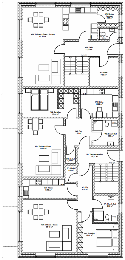 Grundriss Erdgeschoss: Mehrfamilienhaus 420 - dieses Mehrfamilienhaus mit über 400 qm Wohnfläche bauen wir schlüsselfertig zum Festpreis ab 1.045.000 €