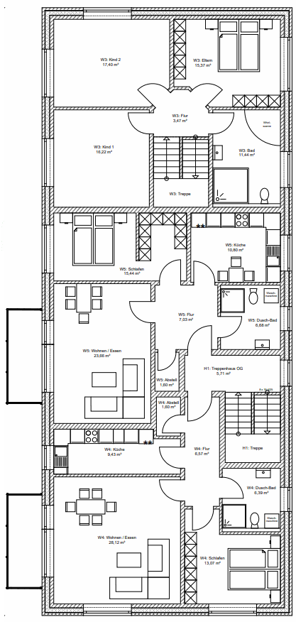 Grundriss Obergeschoss: Mehrfamilienhaus 420 - dieses Mehrfamilienhaus mit über 400 qm Wohnfläche bauen wir schlüsselfertig zum Festpreis ab 1.045.000 €