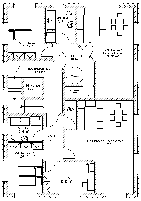 Grundriss Erdgeschoss: Mehrfamilienhaus 575 - dieses Mehrfamilienhaus mit knapp 600 qm Wohnfläche bauen wir schlüsselfertig zum Festpreis ab 1.425.000 €