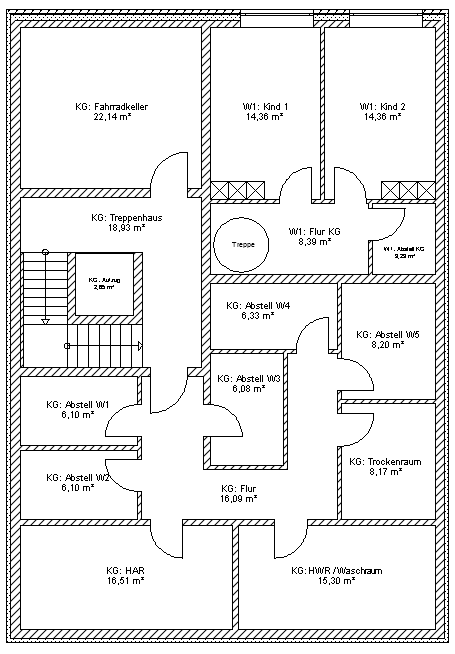 Grundriss Kellergeschoss: Mehrfamilienhaus 575 - dieses Mehrfamilienhaus mit knapp 600 qm Wohnfläche bauen wir schlüsselfertig zum Festpreis ab 1.425.000 €