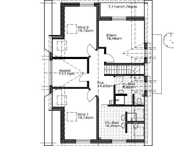 Grundriss Obergeschoss: Mehrgenerationenhaus 230 - dieses Mehrgenerationenhaus mit 230 qm Wohnfläche bauen wir schlüsselfertig zum Festpreis ab 531.500 €