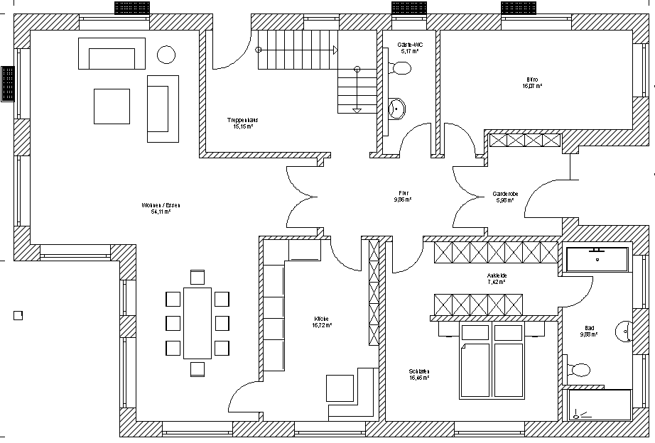 Grundriss Erdgeschoss: Mehrgenerationenhaus 262 - dieses Mehrgenerationenhaus mit über 250 qm Wohnfläche bauen wir schlüsselfertig zum Festpreis ab 632.000 €