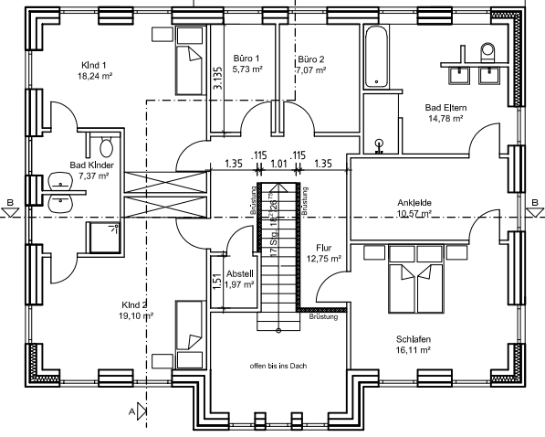 Grundriss Obergeschoss: Mehrgenerationenhaus 318 - dieses Mehrgenerationenhaus mit über 300 qm Wohnfläche bauen wir schlüsselfertig zum Festpreis ab 774.500 €