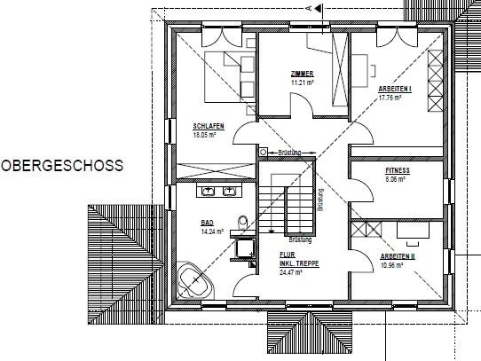 Grundriss Obergeschoss: Stadtvilla 217 - diese Stadtvilla mit über 200 qm Wohnfläche bauen wir schlüsselfertig zum Festpreis ab 495.000 €