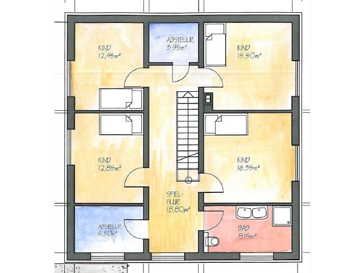Grundriss Obergeschoss: Landhaus 191 - dieses Landhaus mit knapp 200 qm Wohnfläche bauen wir schlüsselfertig zum Festpreis ab 438.000 €