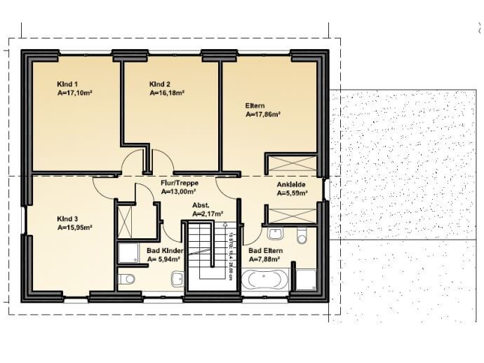 Grundriss Obergeschoss: Stadtvilla 205 - diese Stadtvilla mit über 200 qm Wohnfläche bauen wir schlüsselfertig zum Festpreis ab 475.000 €