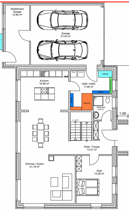 Grundriss Erdgeschoss: Stadtvilla 204 - diese Stadtvilla mit über 200 qm Wohnfläche bauen wir schlüsselfertig zum Festpreis ab 472.500 €